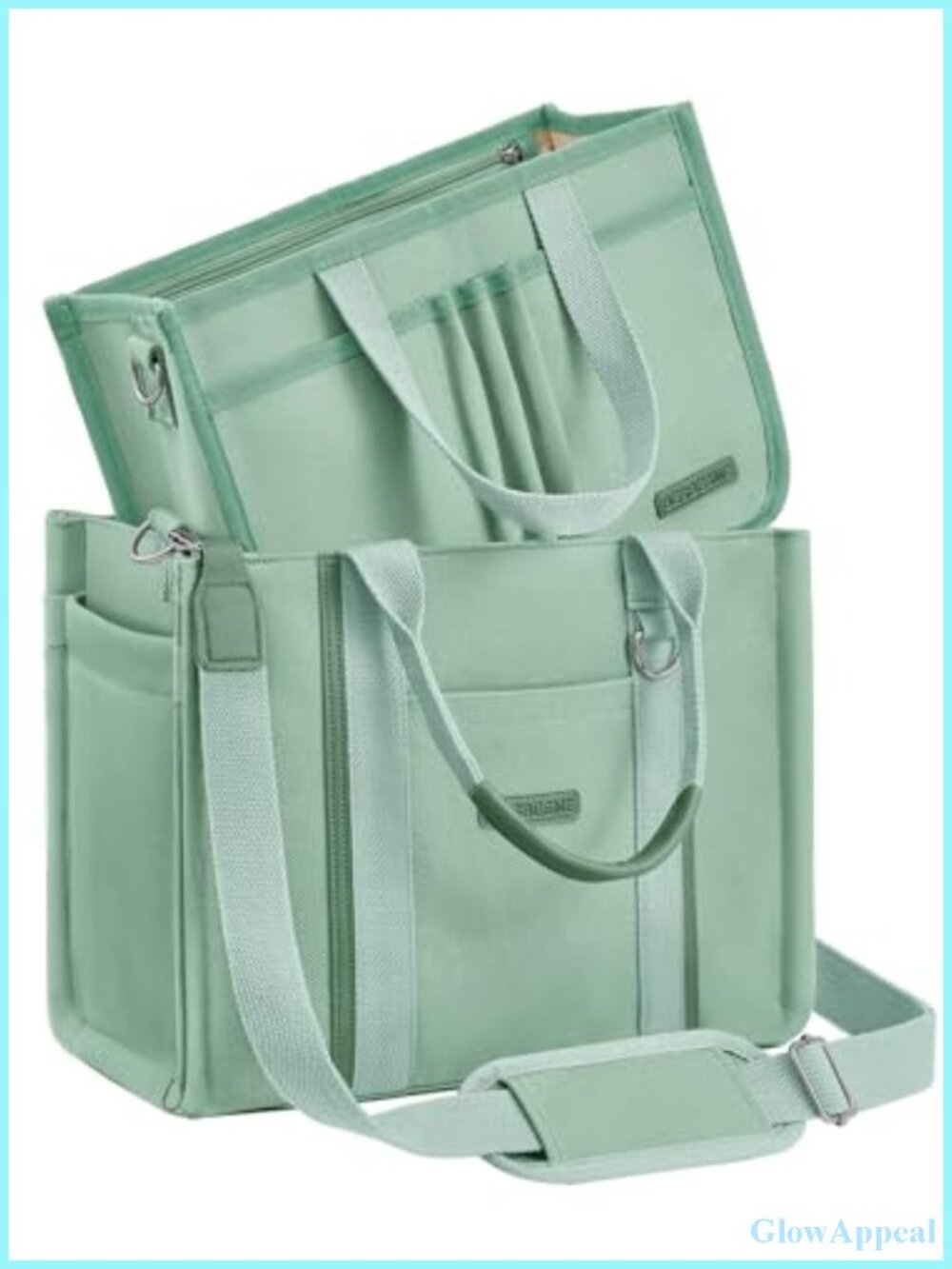 Canvas Tote Bag with Zipper and Compartments, Laptop Work Crossbody Shoulder